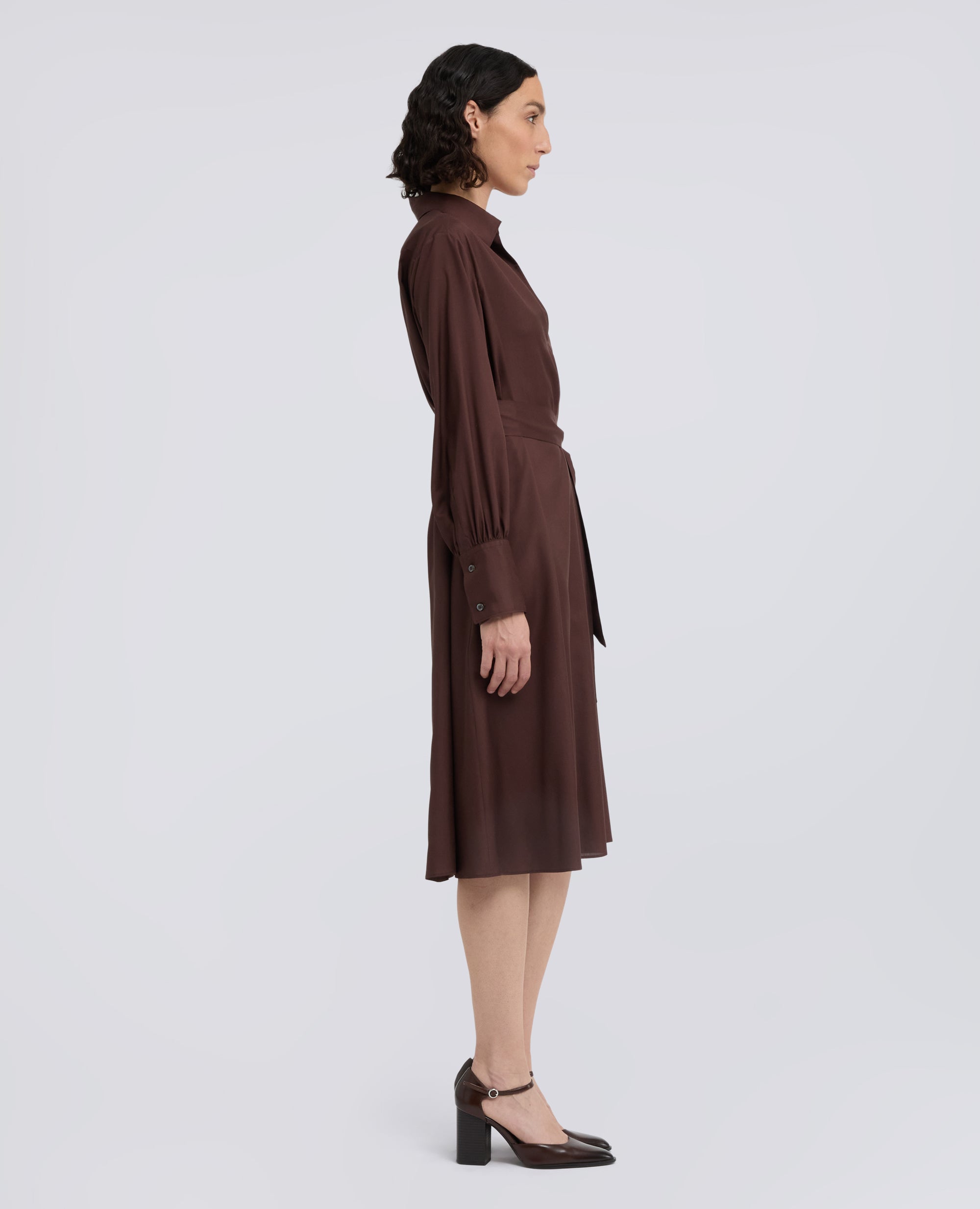 VESTIDO DE POPELINA DE SEDA - MARRON - ASPESI