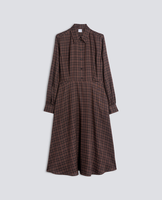 MODAL MIDI DRESS WITH CHECK PATTERN - MARRONE - ASPESI