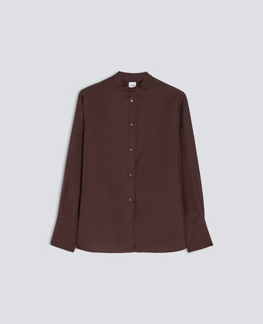 CAMICIA IN SETA HABUTAI CON COLLO ALLA COREANA - MARRONE - ASPESI