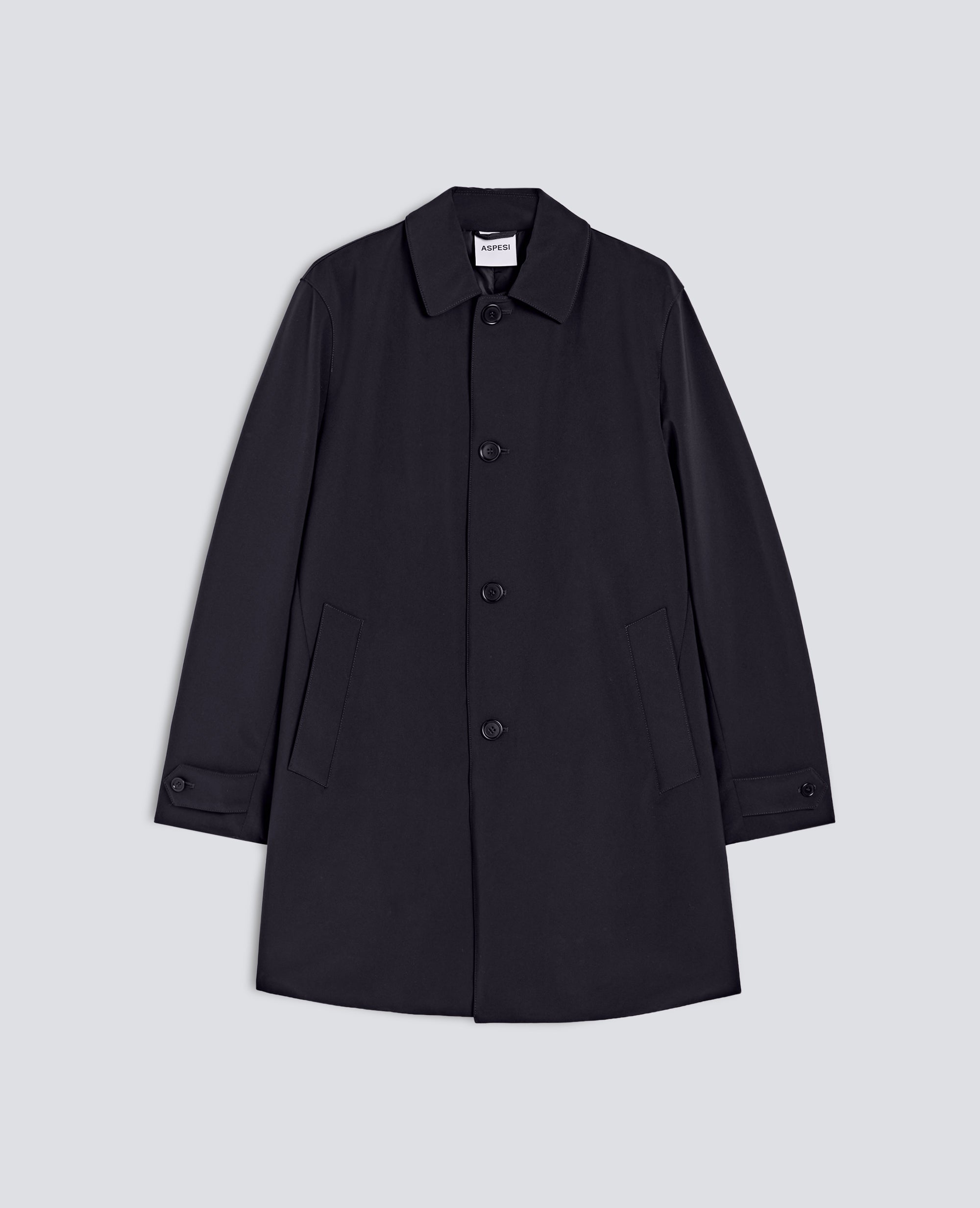 PADDED SINGLE-BREASTED POLYESTER TWILL COAT - BLUE - ASPESI