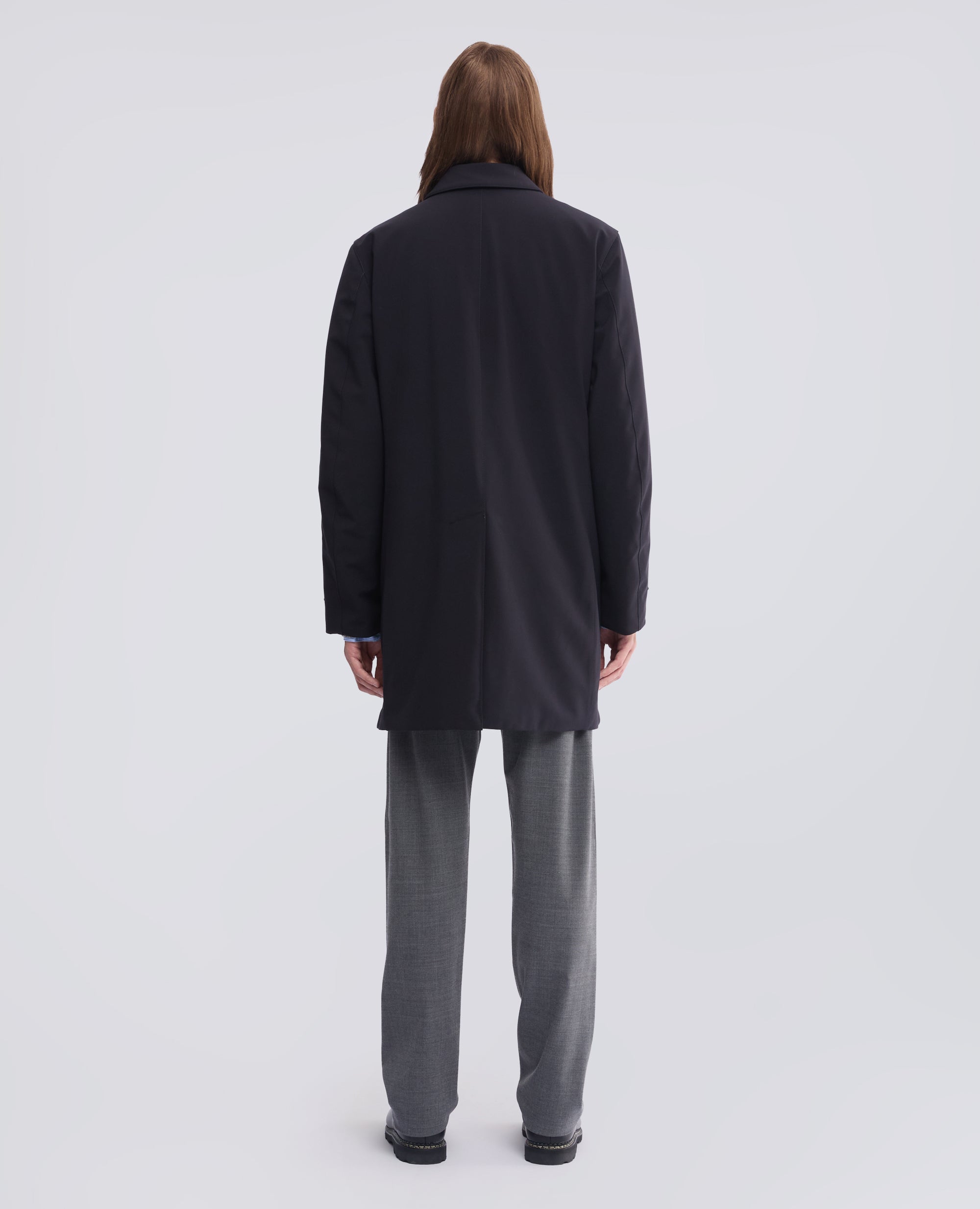 PADDED SINGLE-BREASTED POLYESTER TWILL COAT - BLUE - ASPESI