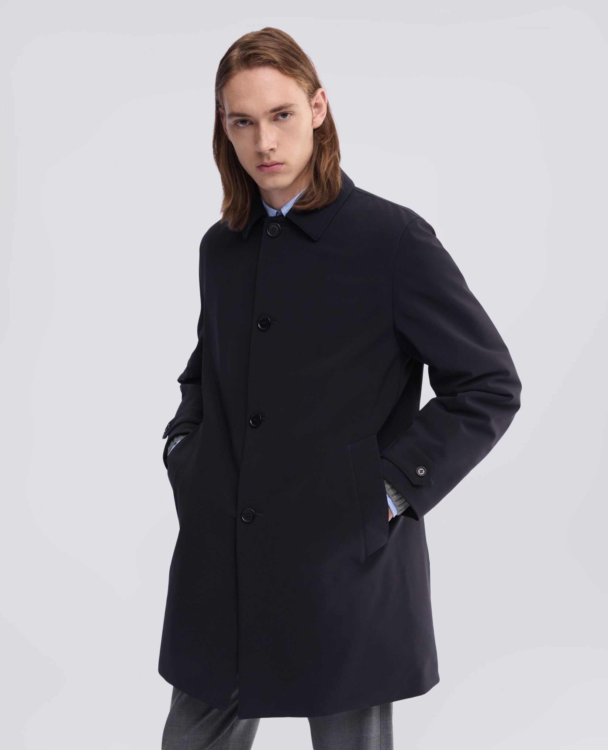 PADDED SINGLE-BREASTED POLYESTER TWILL COAT - BLUE - ASPESI