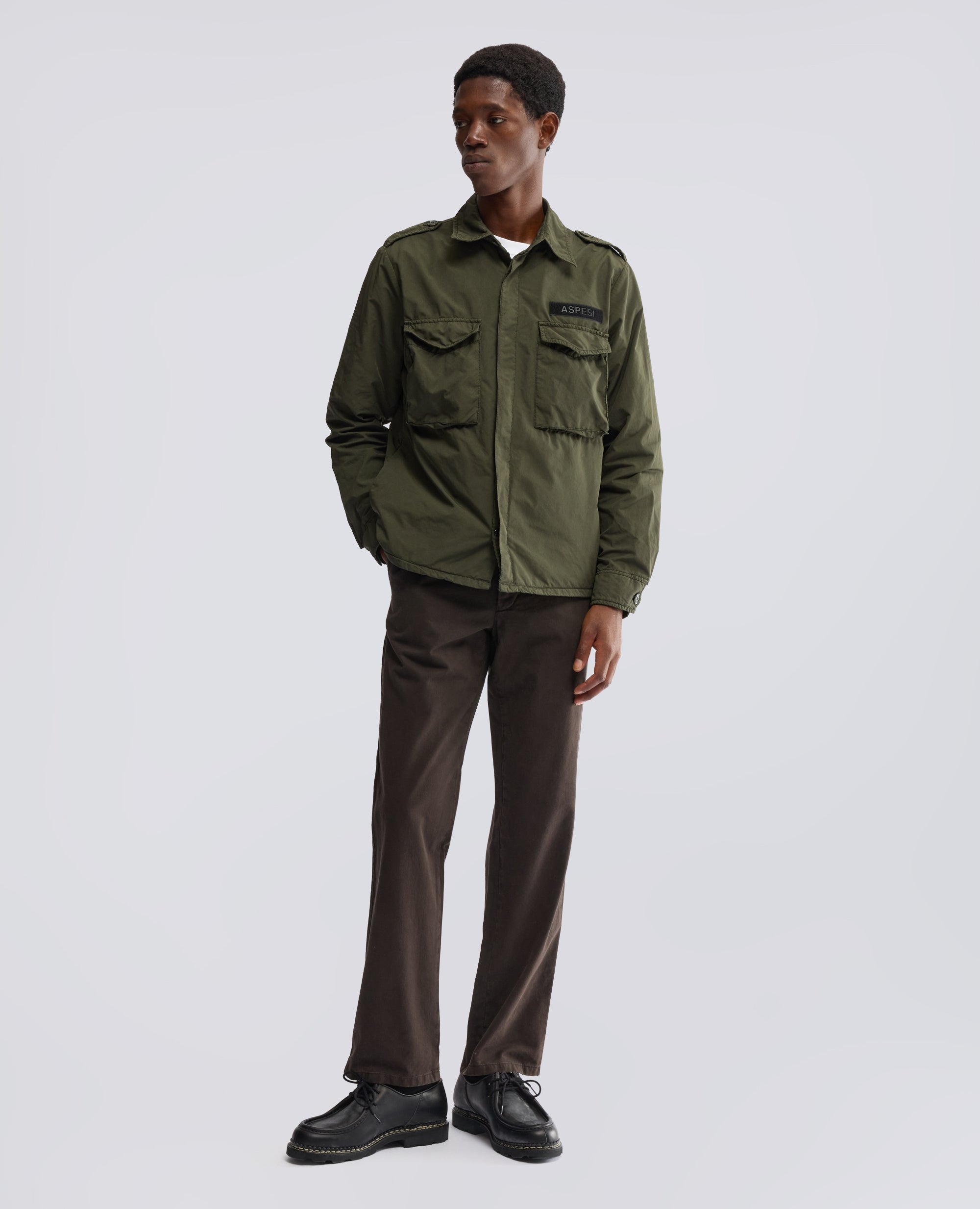 GARMENT-DYED UNLINED COMPACT NYLON BLEND MILITARY SHIRT - GREEN - ASPESI