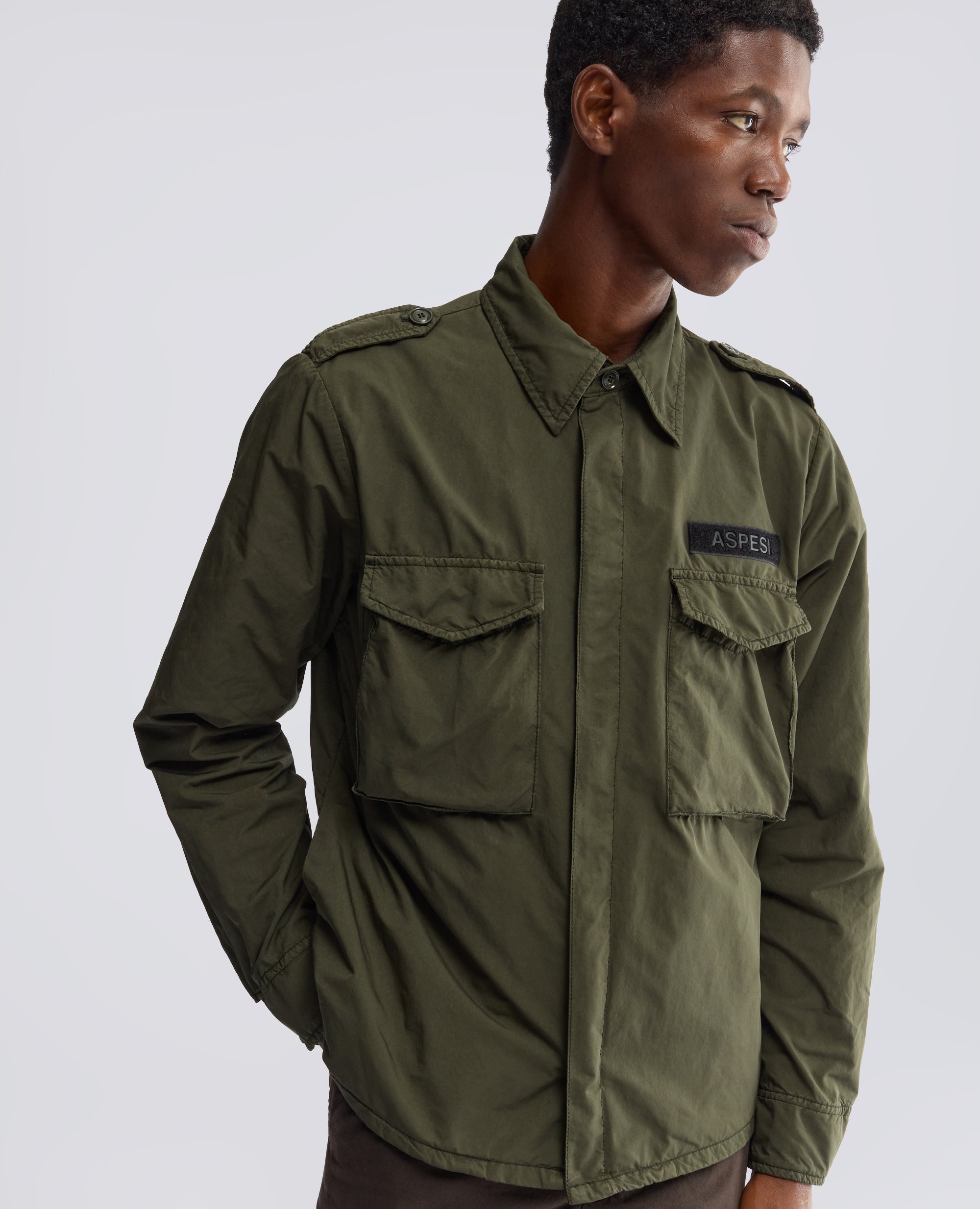 GARMENT-DYED UNLINED COMPACT NYLON BLEND MILITARY SHIRT - GREEN - ASPESI