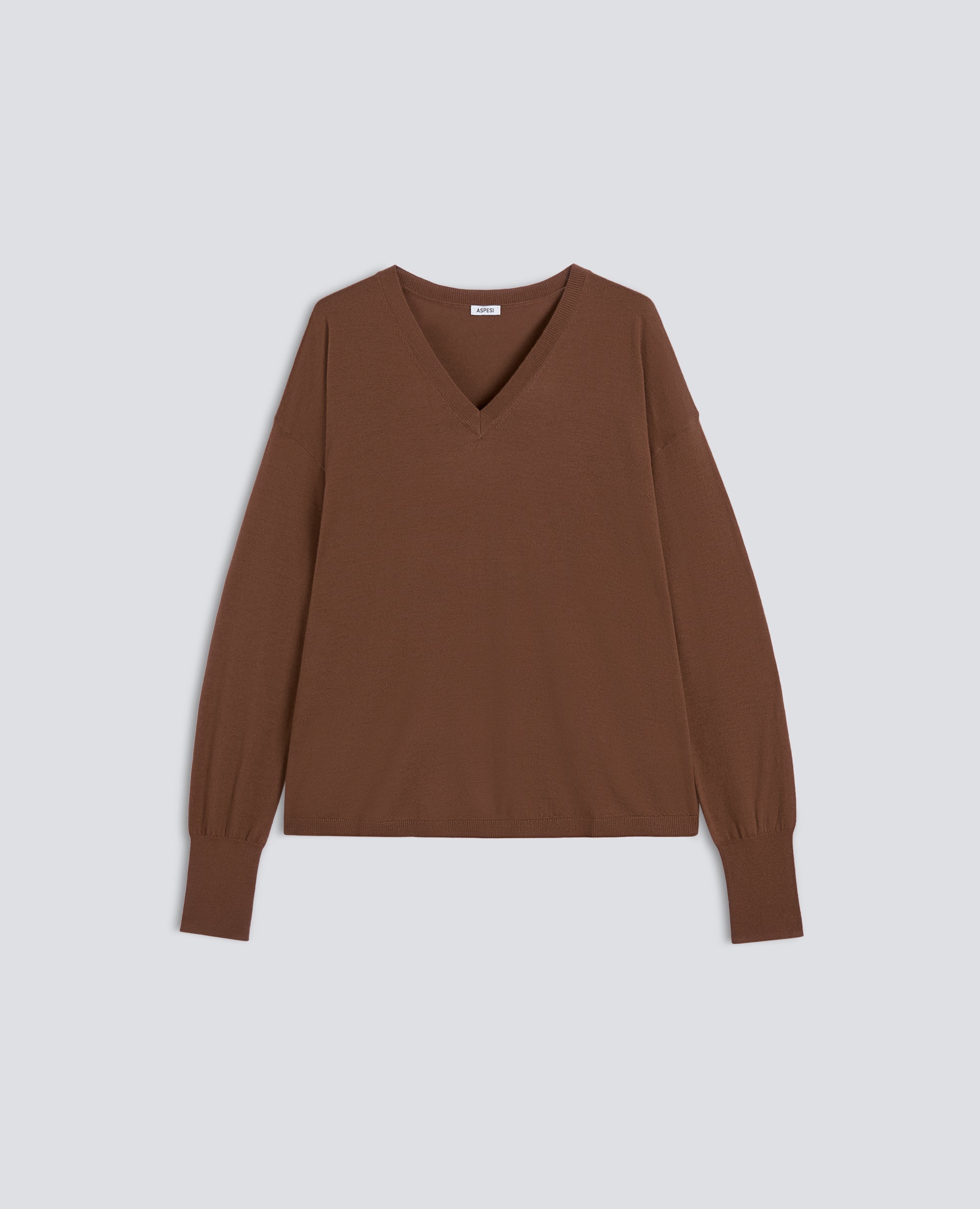 PULLOVER AUS MERINOWOLLE MIT V-AUSSCHNITT - MARRONE - ASPESI