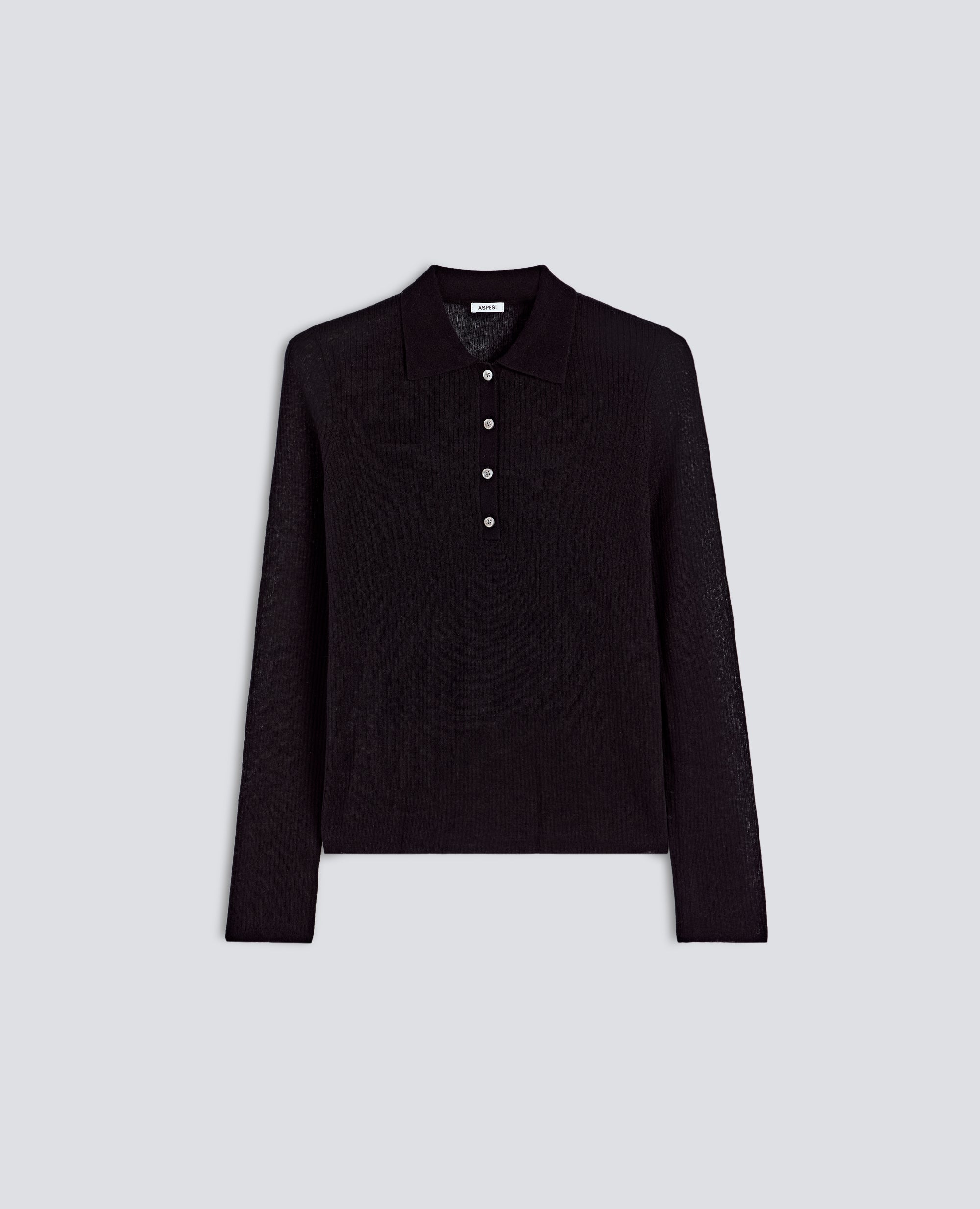 POLO A MANICHE LUNGHE IN LANA MERINO, NYLON E CASHMERE - NERO - ASPESI