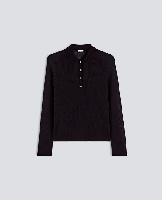 POLO A MANICHE LUNGHE IN LANA MERINO, NYLON E CASHMERE - NERO - ASPESI