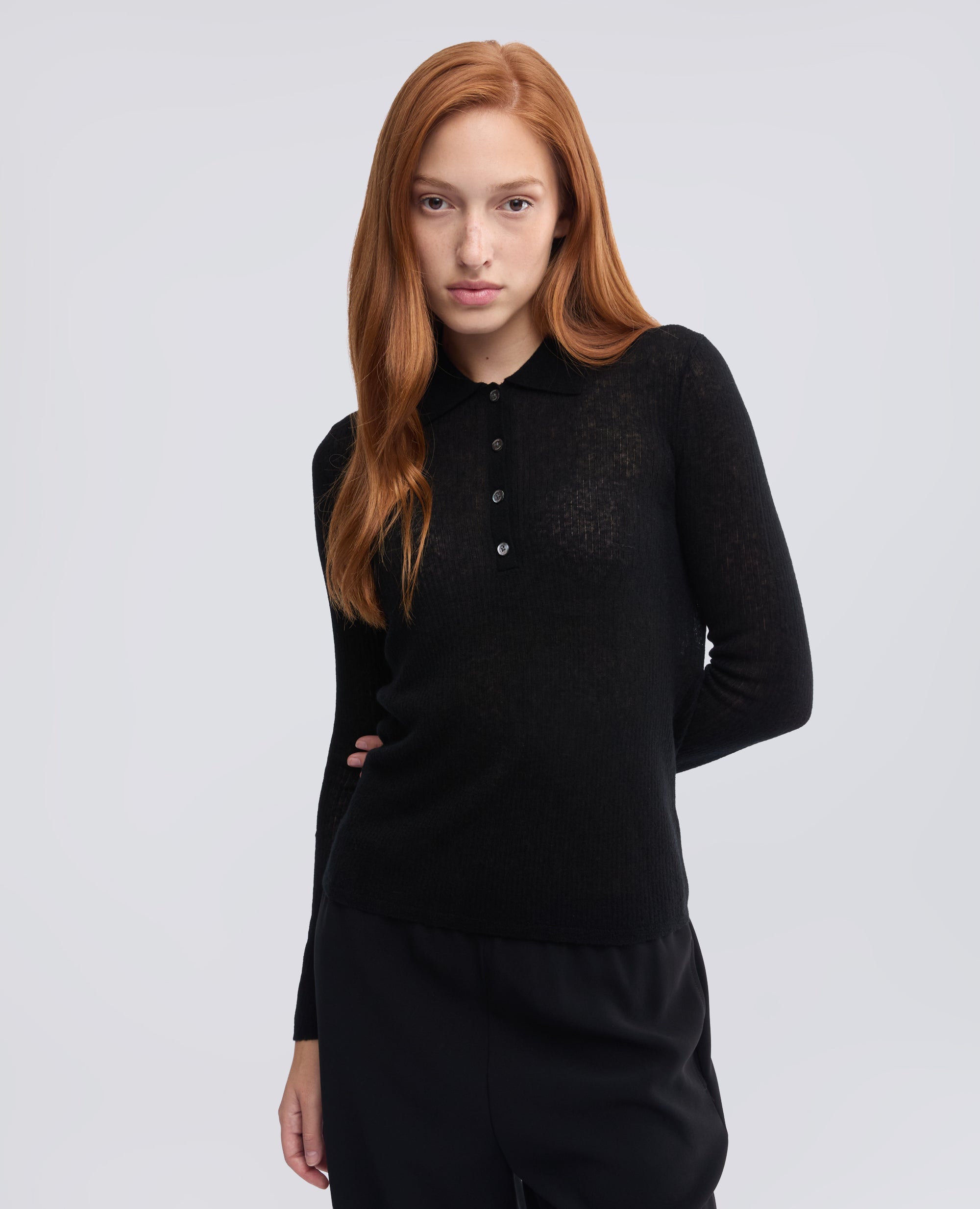 POLO A MANICHE LUNGHE IN LANA MERINO, NYLON E CASHMERE - NERO - ASPESI