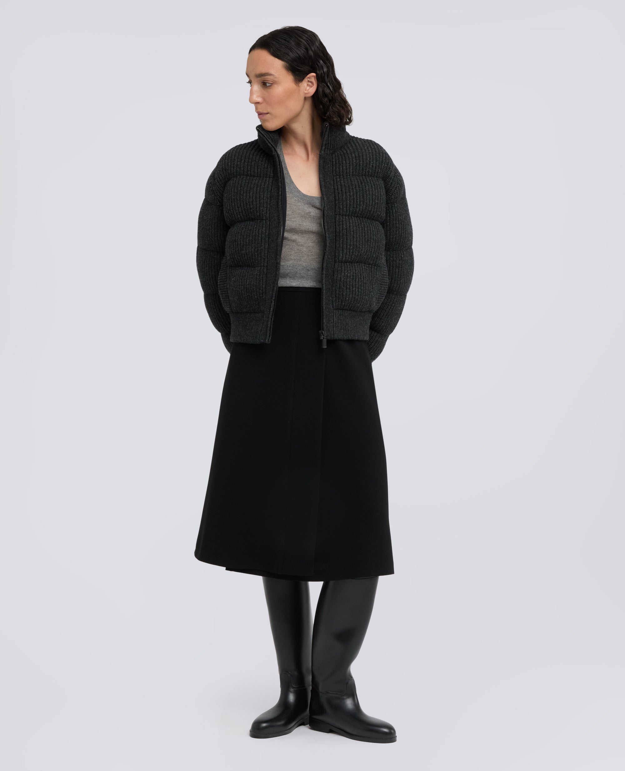 PADDED RIBBED WOOL AND NYLON JACKET - GREY - ASPESI