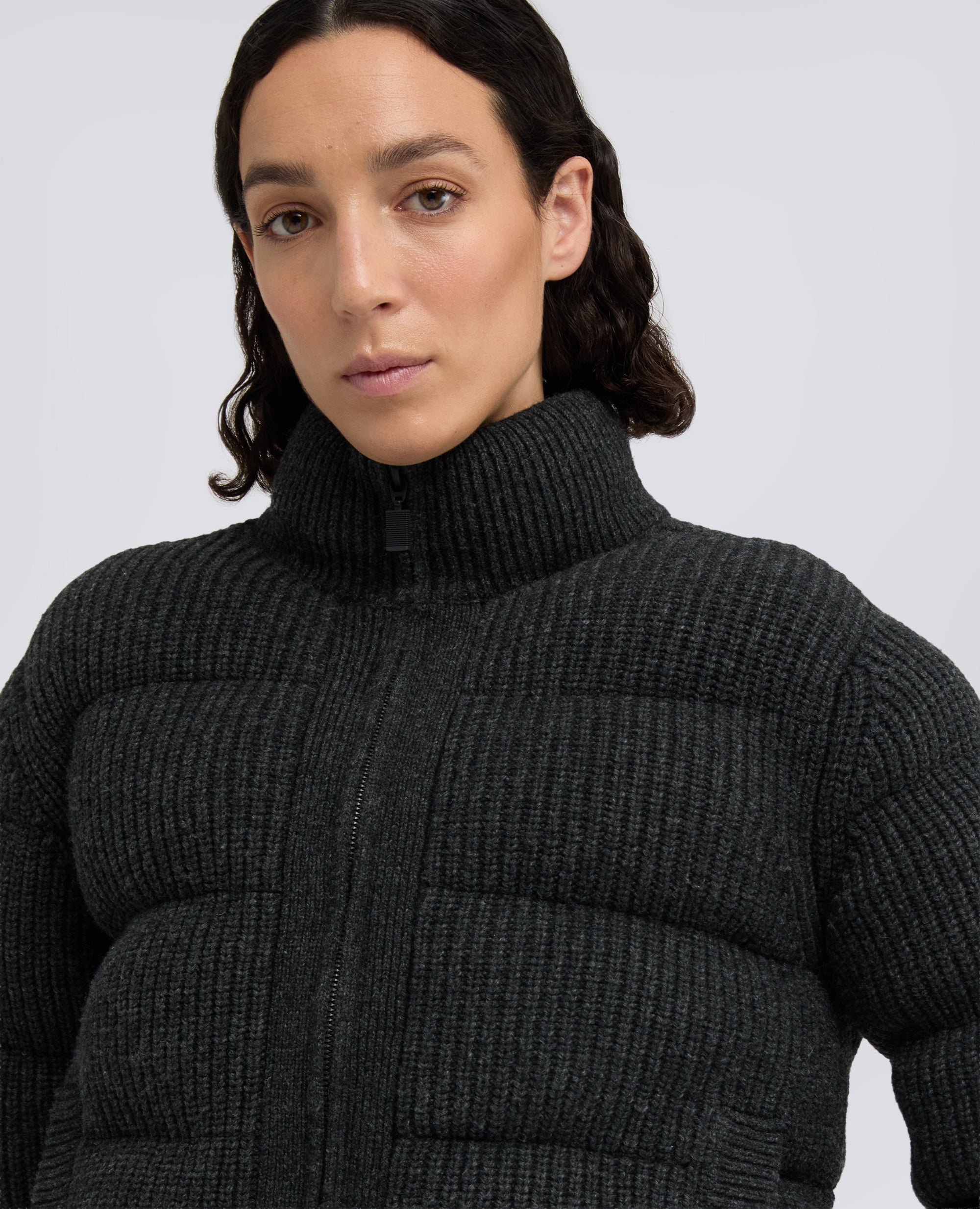 PADDED RIBBED WOOL AND NYLON JACKET - GREY - ASPESI
