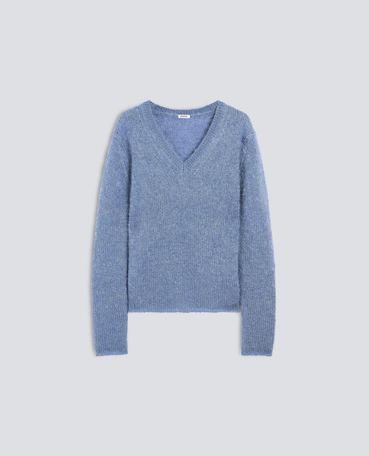 JERSEY DE CUELLO DE PICO EN MOHAIR Y LANA - AZZURRO - ASPESI