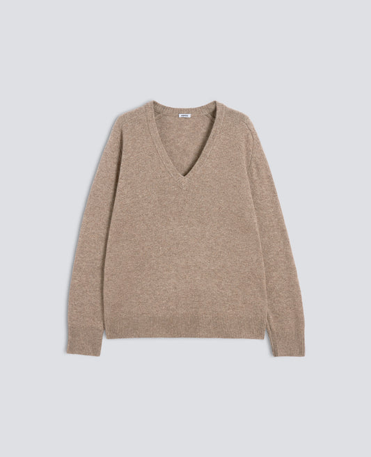 PULLOVER MIT V-AUSSCHNITT AUS WOLLE, YAK UND KASCHMIR - BEIGE - ASPESI