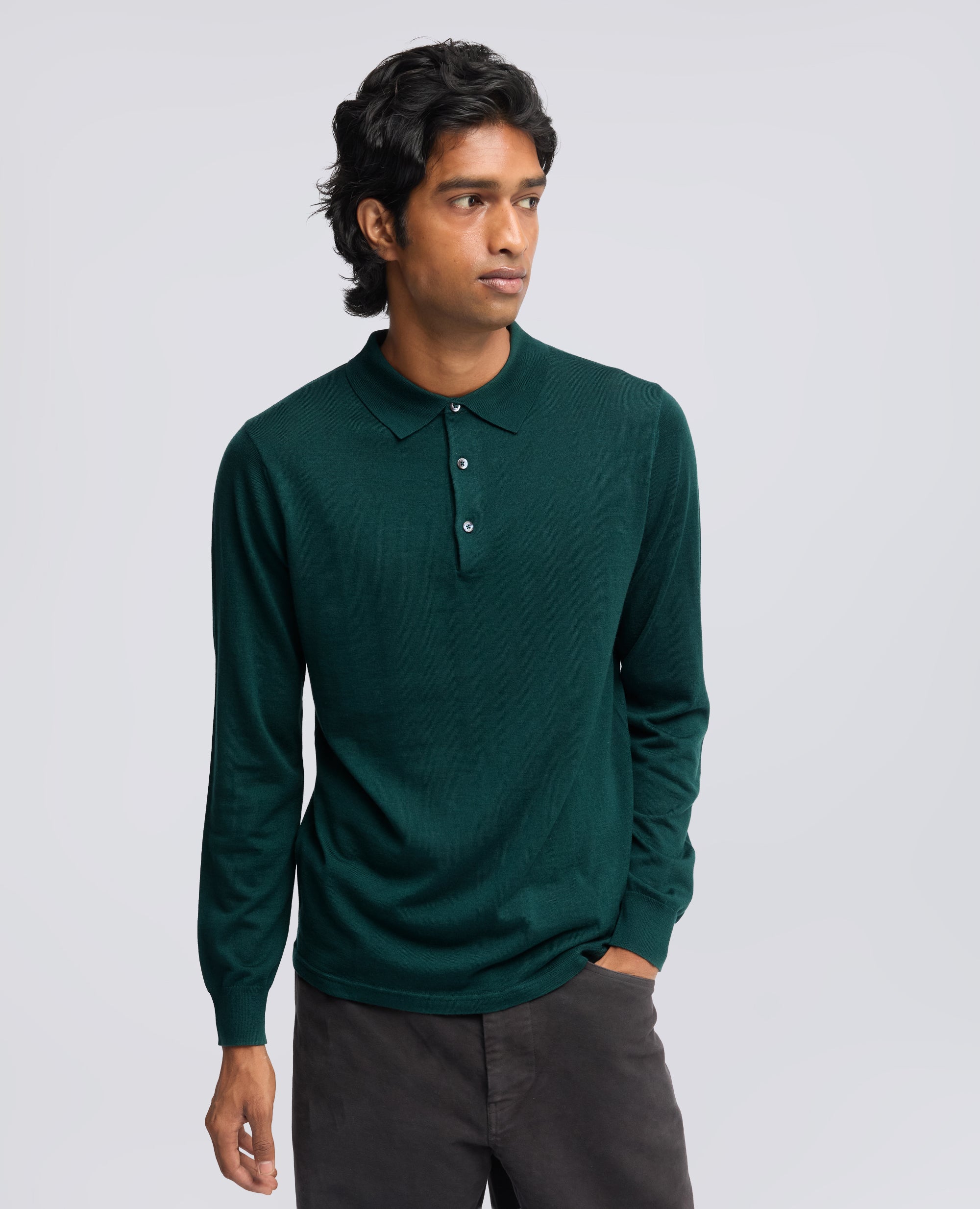POLO A MANICHE LUNGHE IN LANA MERINO - VERDE - ASPESI