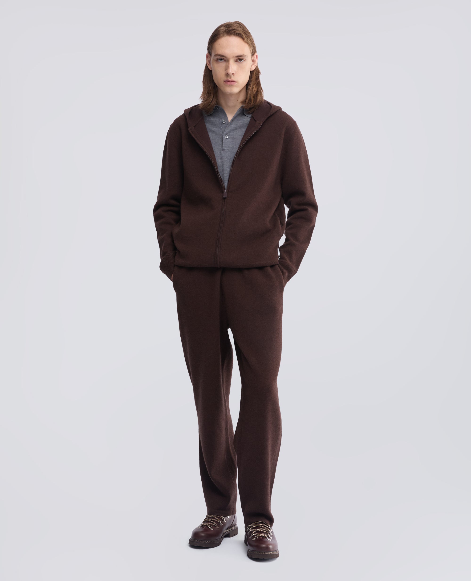 MAGLIA CON CAPPUCCIO IN LANA E COTONE - MARRONE - ASPESI
