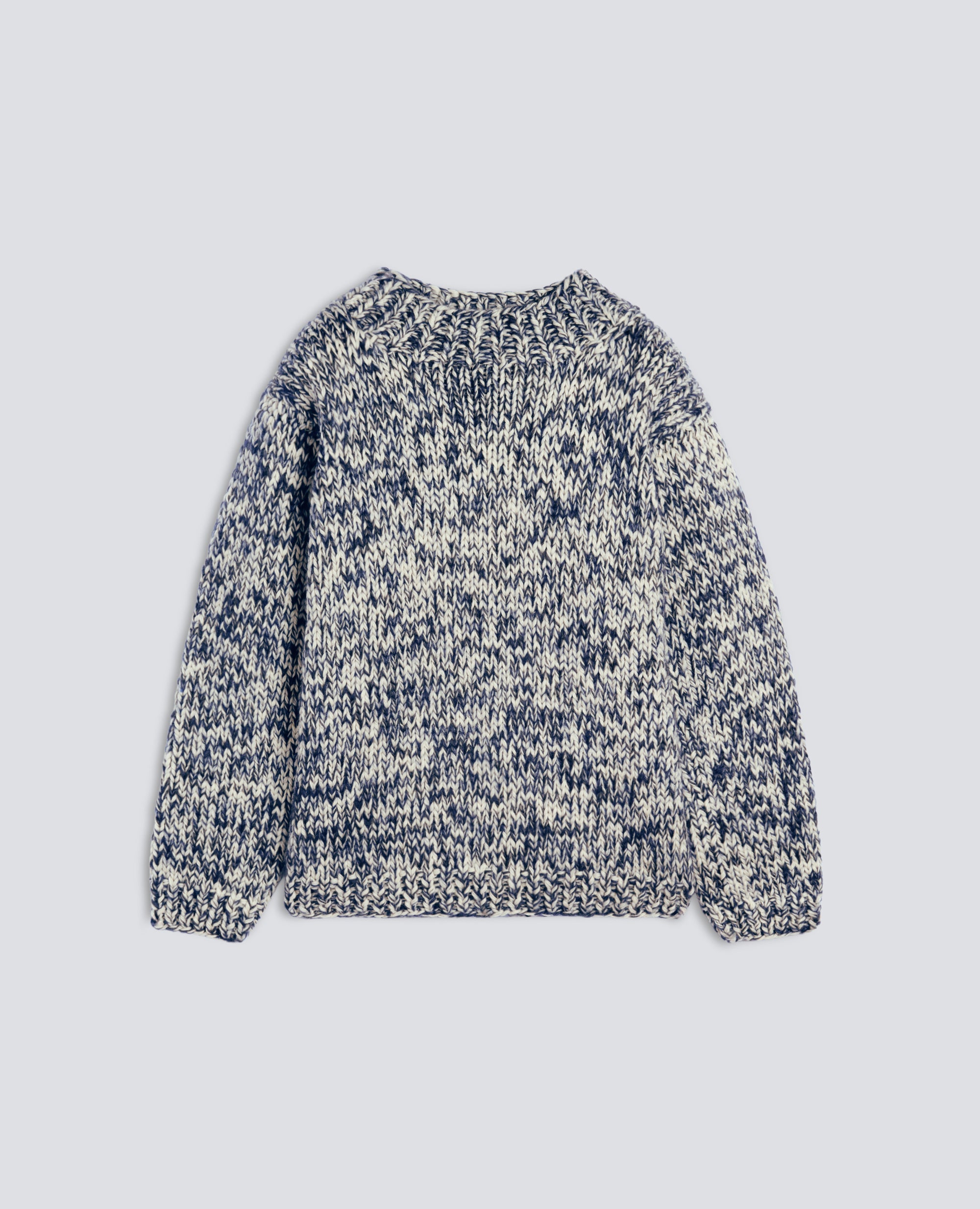 RUNDHALS-STRICKPULLOVER MIT HOHEM KRAGEN, HANDGEFERTIGT AUS SCHURWOLLE UND MOHAIR - MEHRFARBEN - ASPESI