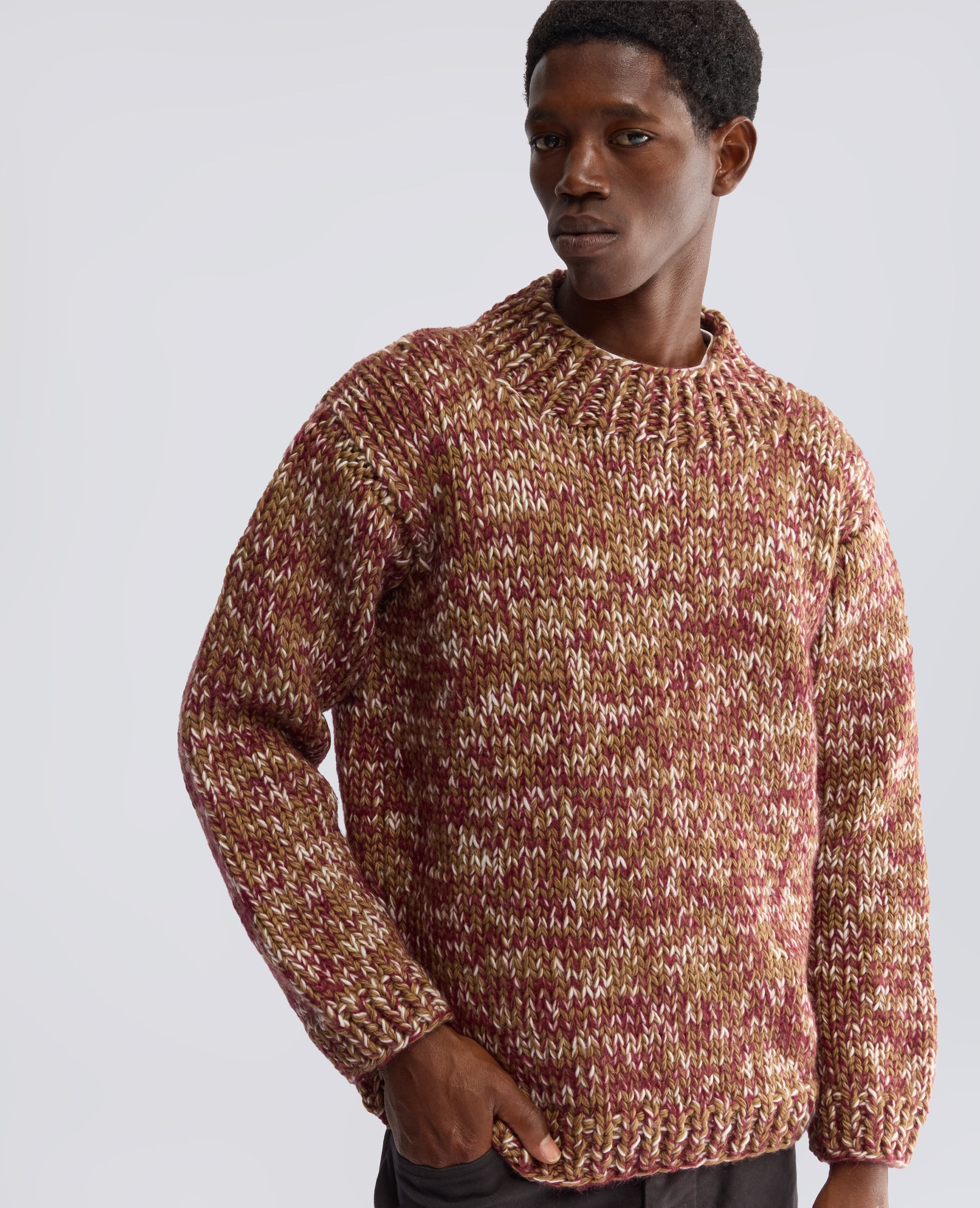 HANDMADE VIRGIN WOOL AND MOHAIR HIGH CREW-NECK KNIT - BEIGE - ASPESI