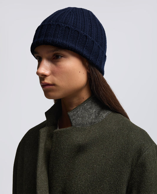 RIBBED WOOL BEANIE - BLU - ASPESI