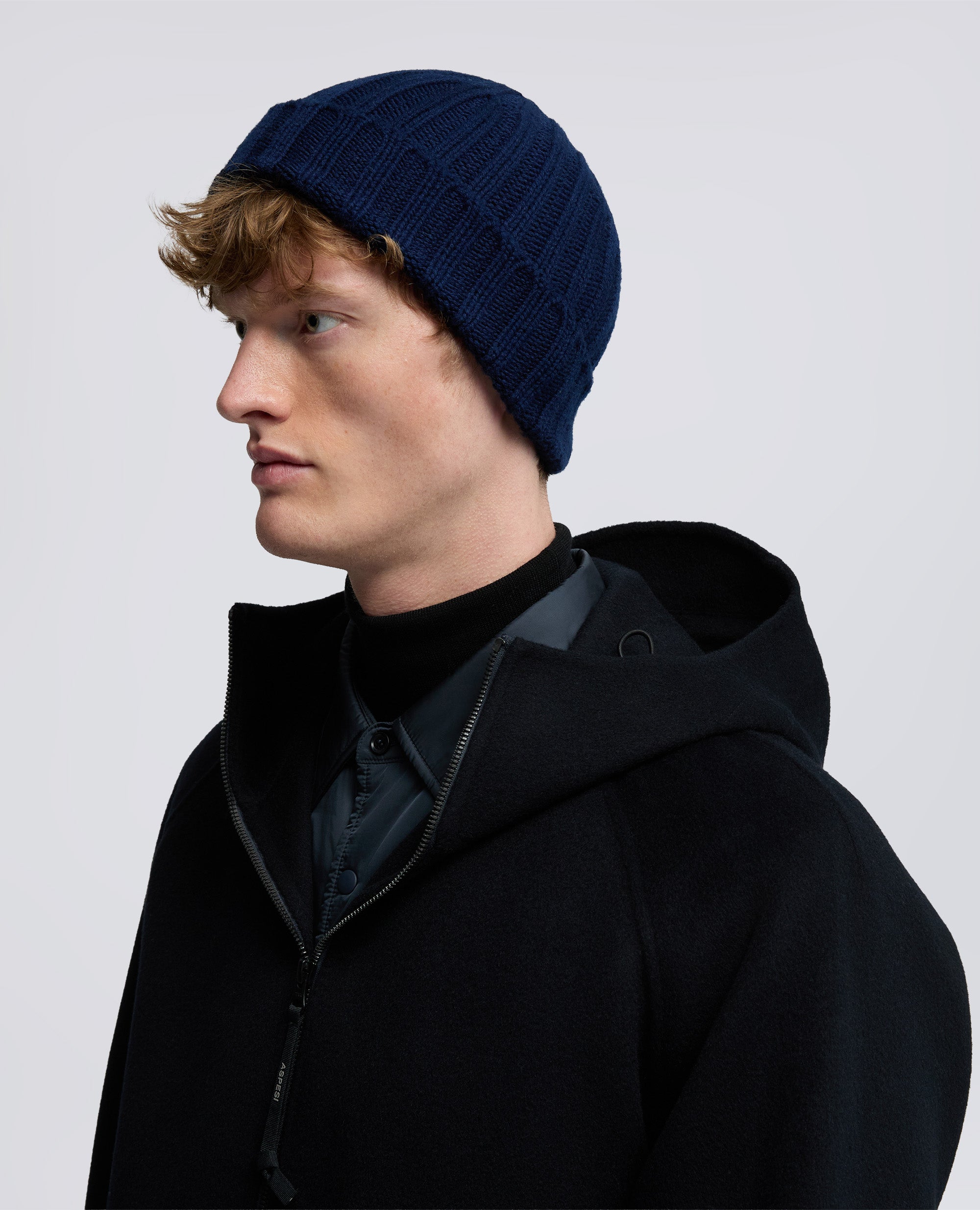 BONNET EN LAINE COTELEE - BLU - ASPESI