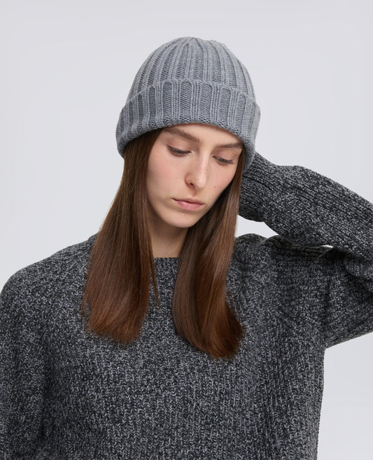 RIBBED WOOL BEANIE - GRIGIO - ASPESI