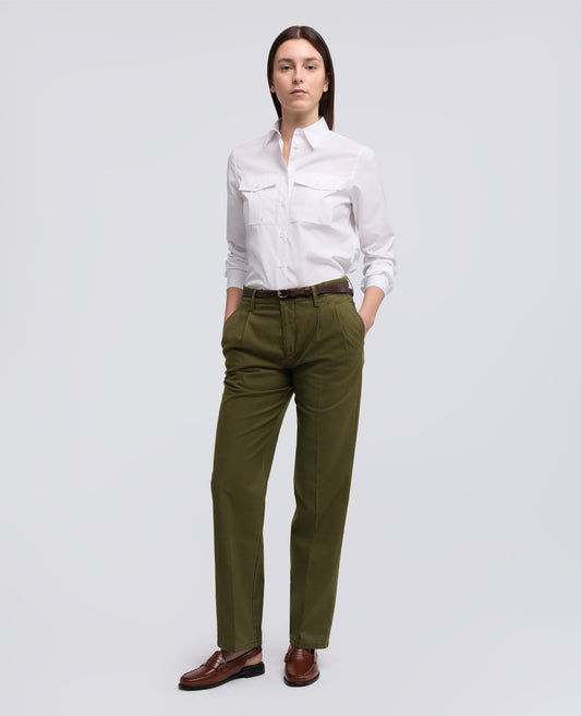 PANTALONE IN GABARDINA DI COTONE CON PINCES - VERDE - ASPESI