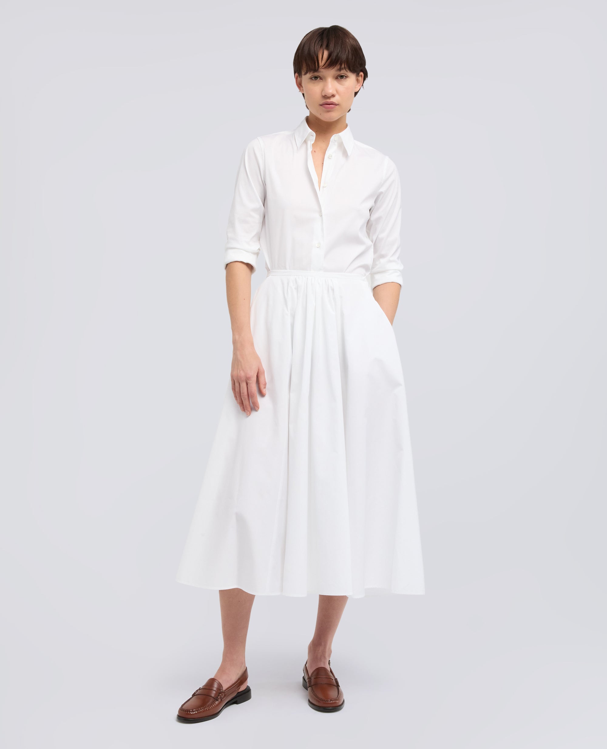CAMISA DE POPELIN DE MEZCLA DE ALGODON ELASTICO - BIANCO - ASPESI