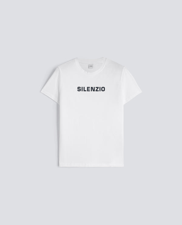 T-SHIRT IN JERSEY DI COTONE CON STAMPA -SILENZIO--BIANCO-WHITE-BLANCO-WEISS-BLANC