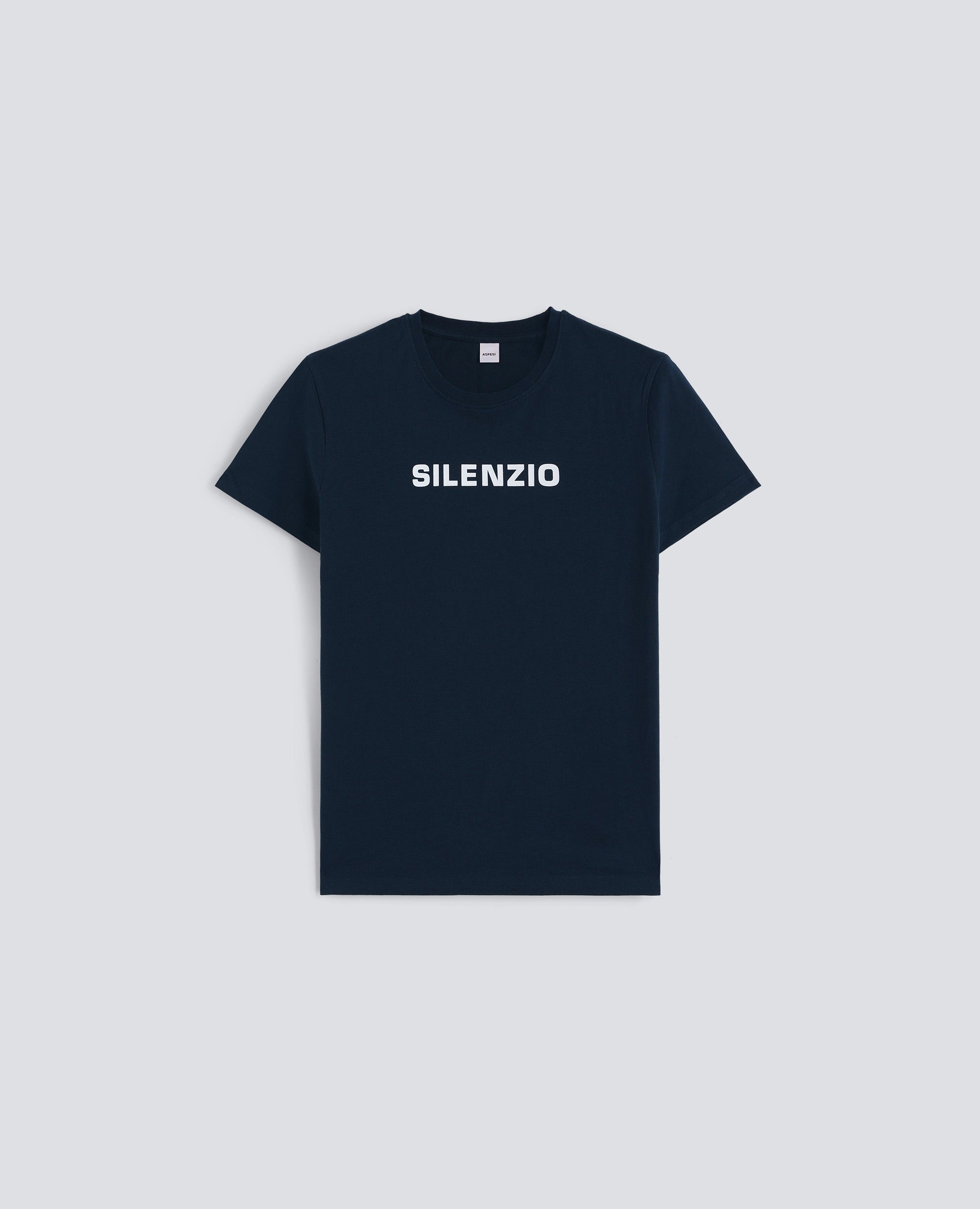 T-SHIRT IN JERSEY DI COTONE CON STAMPA -SILENZIO- - BLU - ASPESI