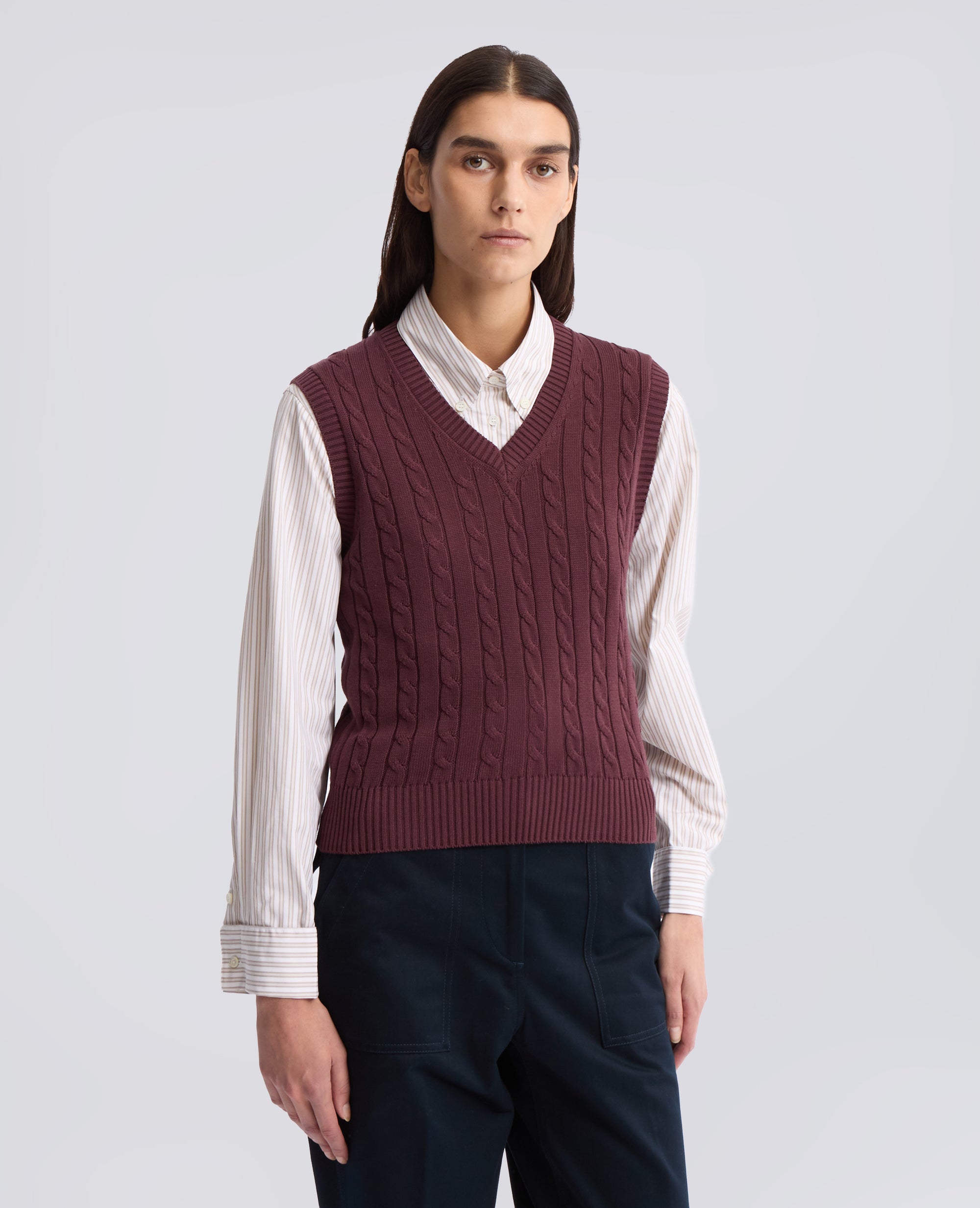 GILET CON SCOLLO A V IN FILATO DI PURO COTONE - - VIOLA - ASPESI