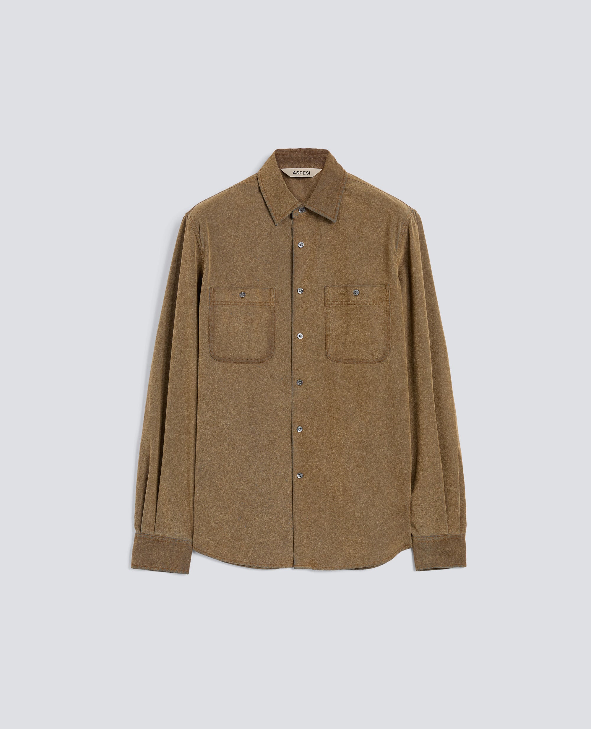 CAMICIA DA LAVORO IN CHAMBRAY FLOCCATO CON PELLE RICICLATA - BEIGE - ASPESI