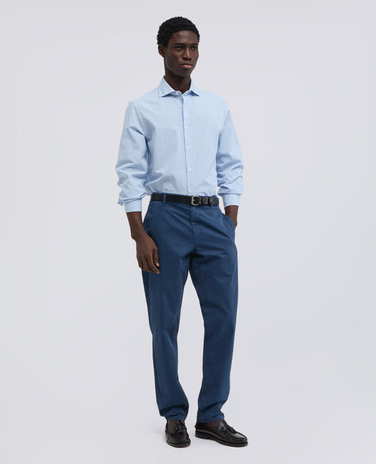 CAMICIA RIGATA IN POPELINE DI COTONE CON COLLO FRANCESE - AZZURRO - ASPESI