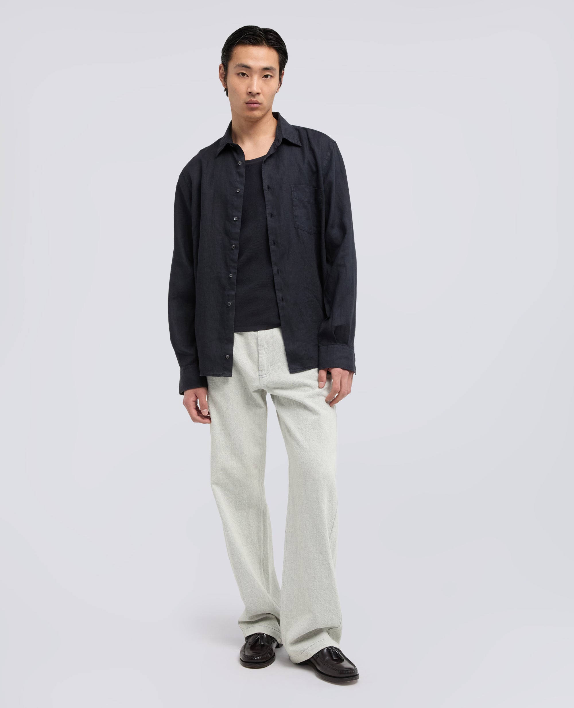 CAMISA LIGERA DE LINO CON BOLSILLO - BLU - ASPESI