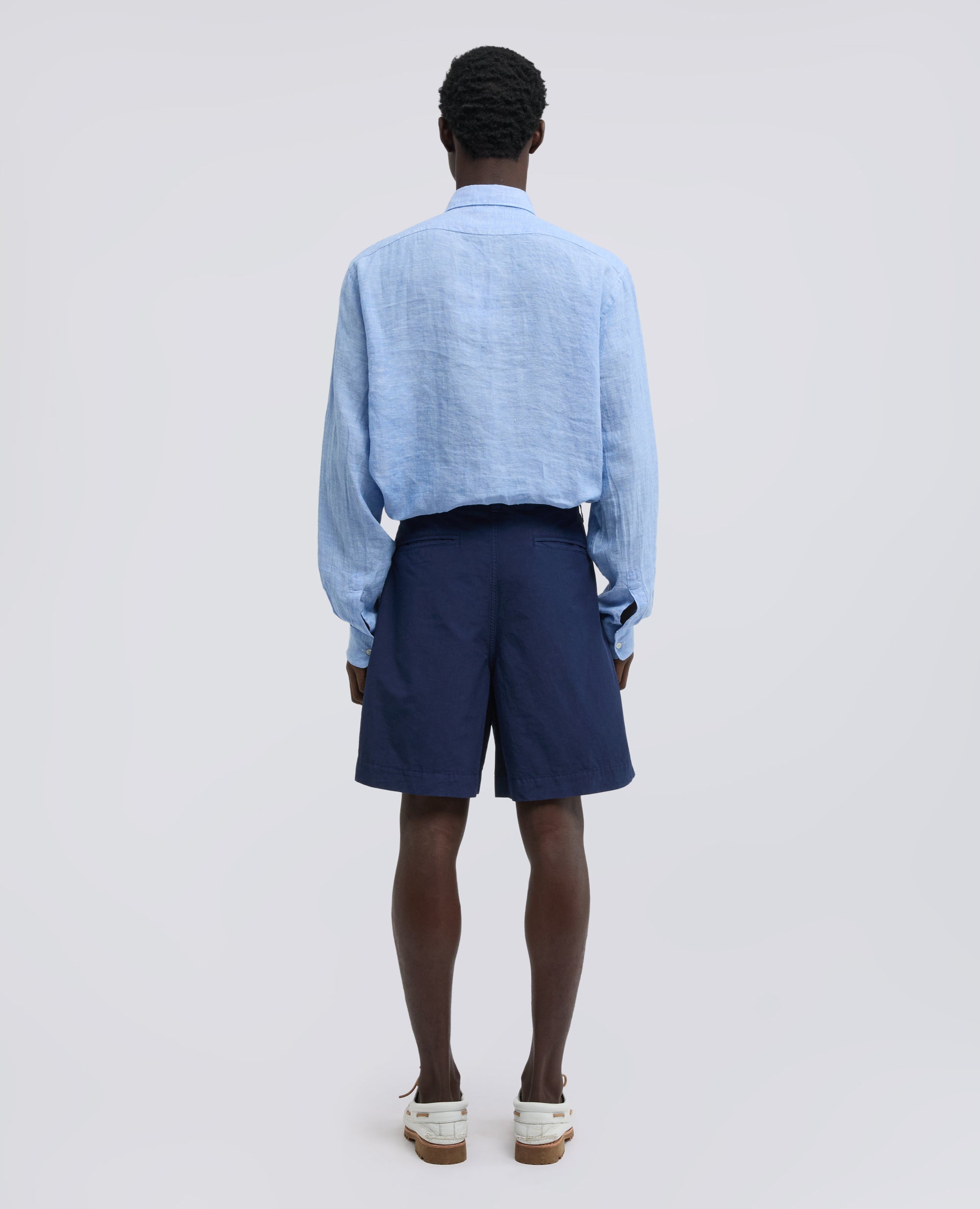 PANTALONES CORTOS BERMUDAS DE ALGODON Y LINO - BLU - ASPESI