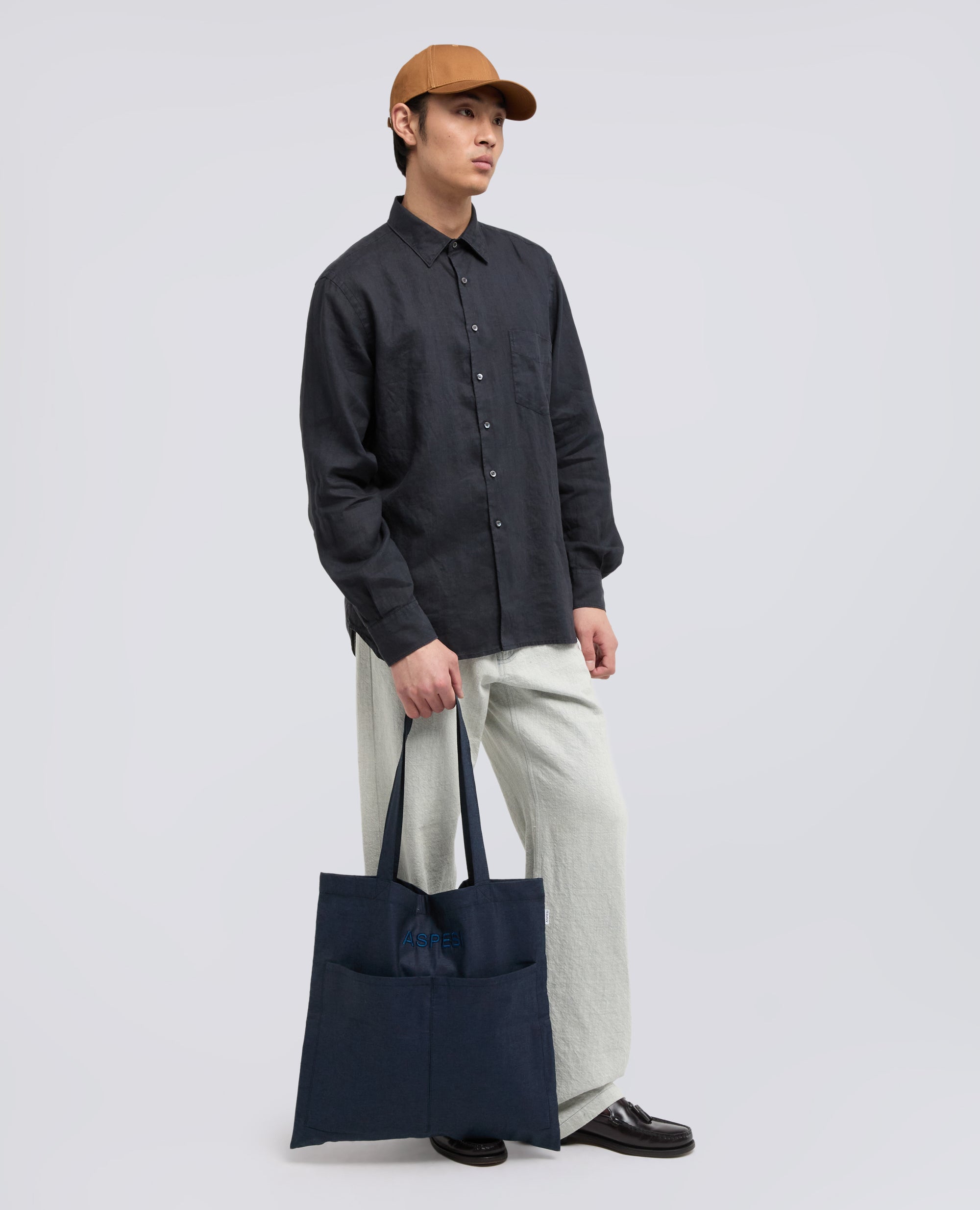 BORSA SHOPPING IN COTONE EFFETTO CHAMBRAY - BLU - ASPESI