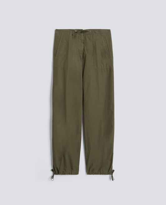 PANTALONE IN POPELINE  DI COTONE CON COULISSE - VERDE - ASPESI