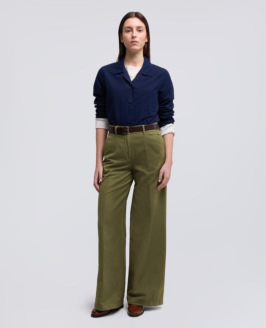 PANTALONE IN GABARDINA COTONE E LINO TINTO CAPO - VERDE - ASPESI