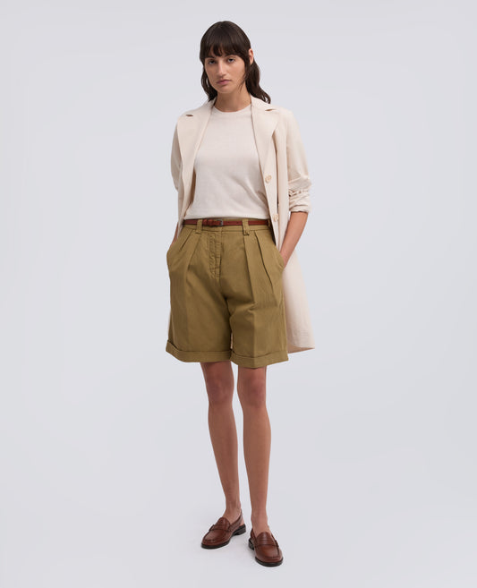 PANTALONES CORTOS BERMUDAS GABARDINA TENIDOS DE PRENDAS EN ALGODON Y LINO SLUB - BEIGE - ASPESI