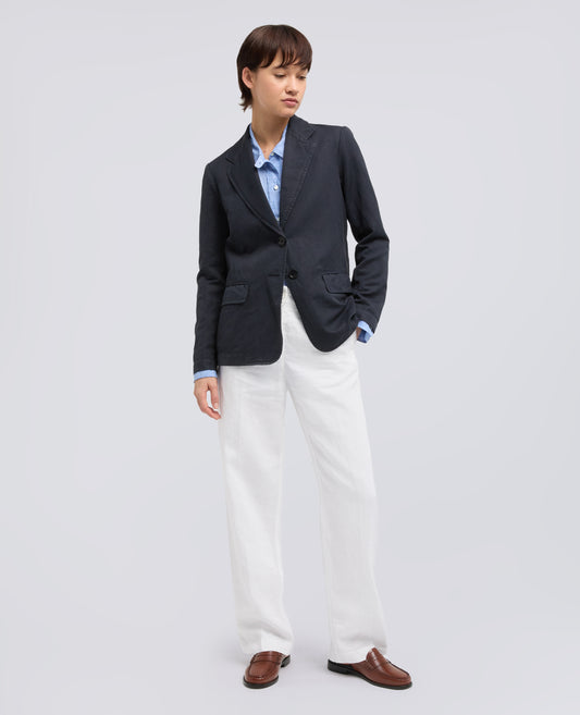 CHAQUETA DE UN SOLO BOTONADURA DECONSTRUIDA EN GABARDINA TENIDA CON PRENDAS DE ALGODON Y LINO - BLU - ASPESI