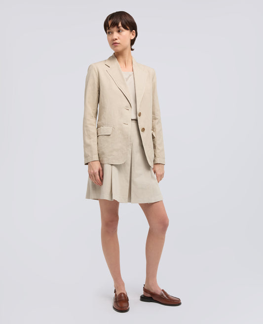 GARMENT-DYED COTTON AND LINEN GABARDINE SKIRT - BEIGE - ASPESI