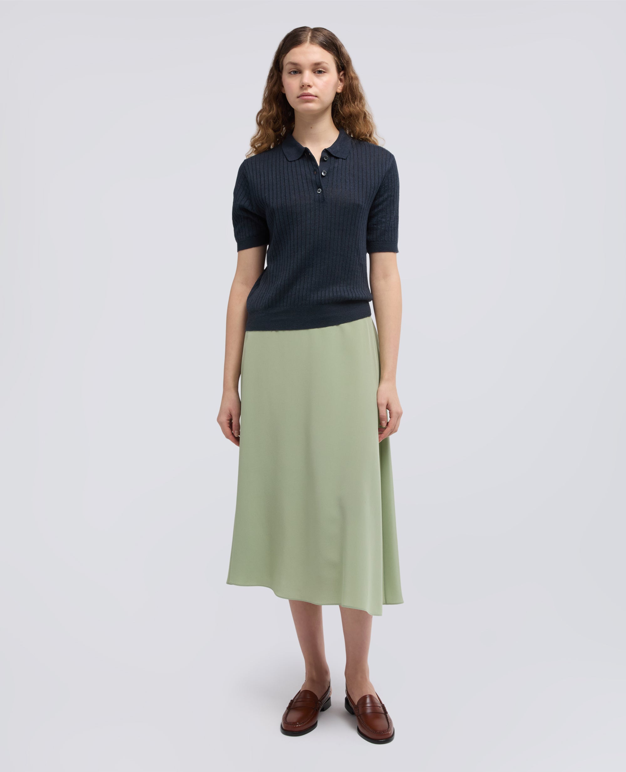 FALDA LARGA EN CREPE DE CHINA DE SEDA - VERDE - ASPESI