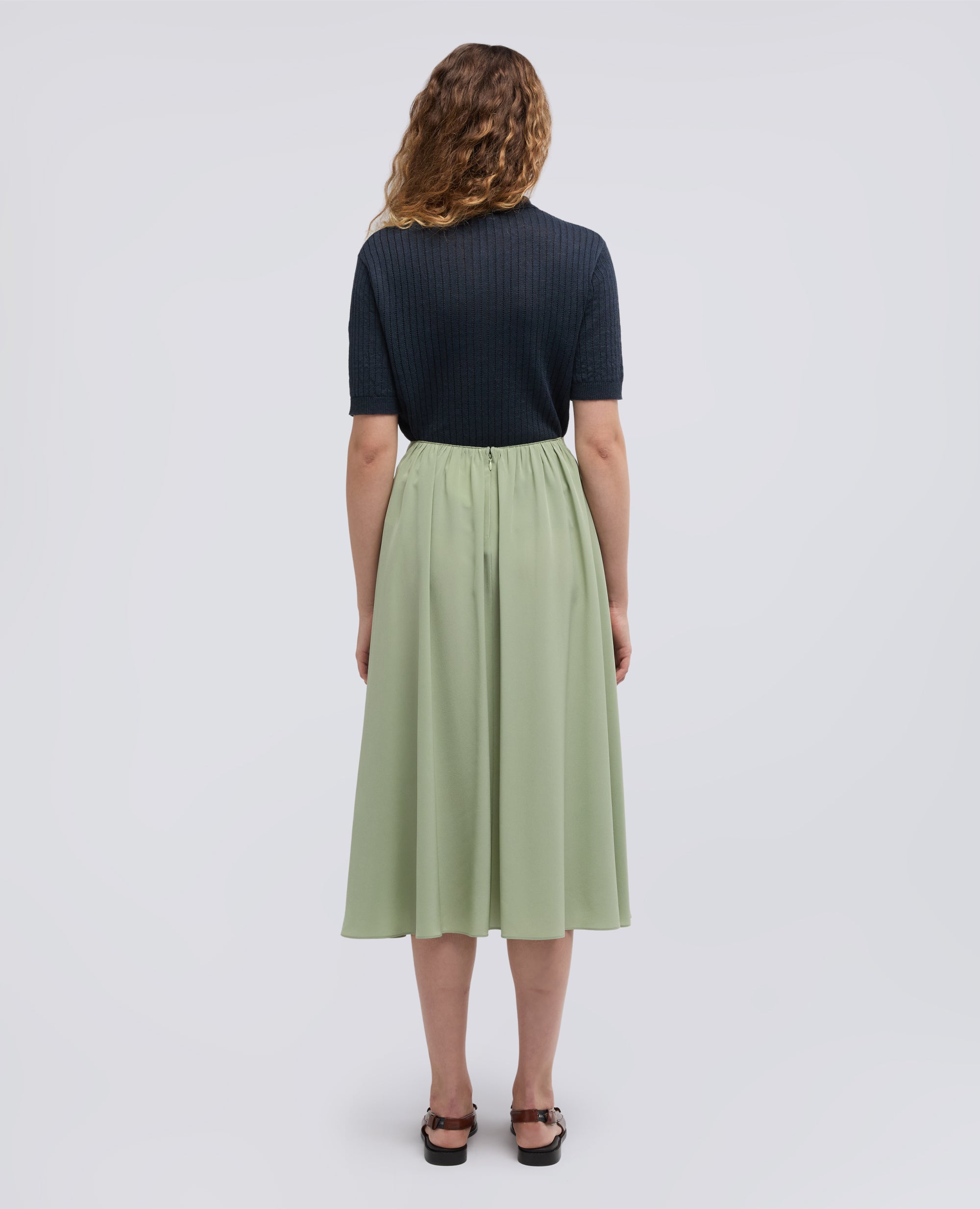 FALDA LARGA EN CREPE DE CHINA DE SEDA - VERDE - ASPESI