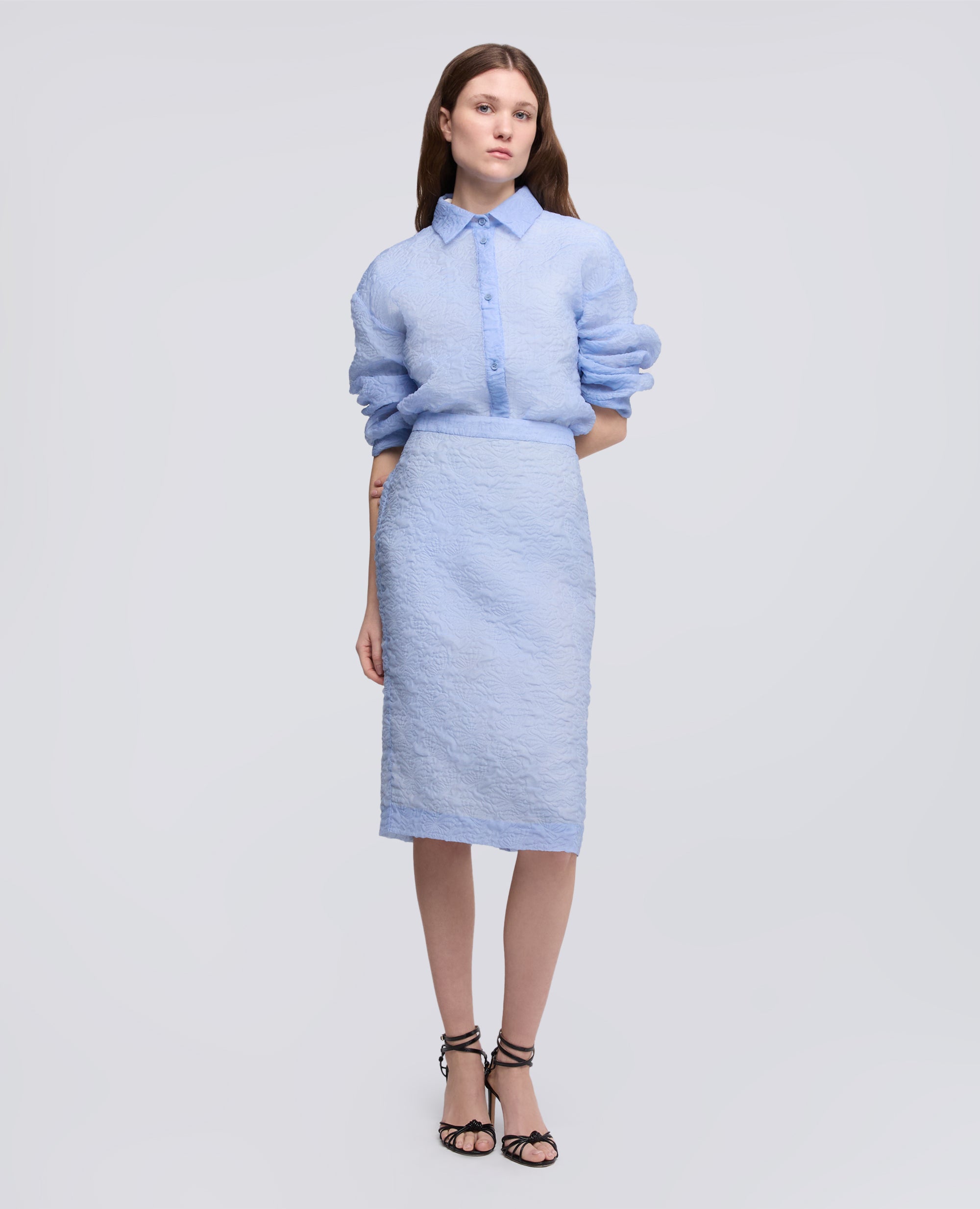 GONNA TUBINO IN CLOQUE DI COTONE E NYLON - AZZURRO - ASPESI
