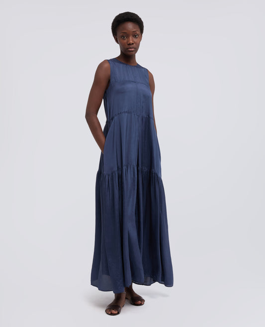 LONG DRESS IN VISCOSE TWILL WASHED FINISH - BLU - ASPESI
