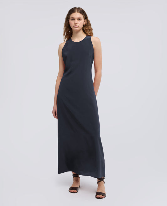 SILK CREPE DE CHINE LONG DRESS - BLU - ASPESI