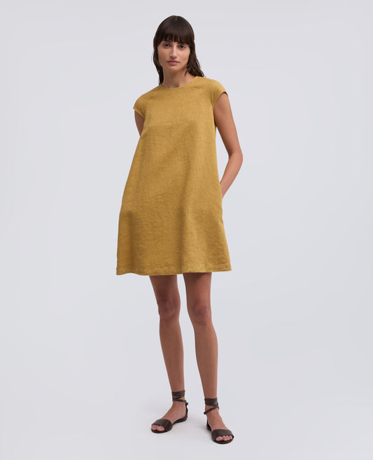 GARMENT-DYED COMPACT SLUB LINEN DRESS - GIALLO - ASPESI