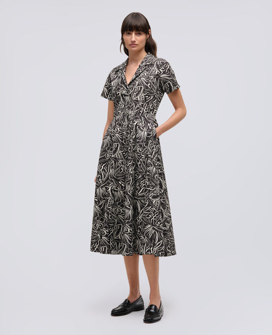 PRINTED COTTON POPLIN DRESS - NERO - ASPESI