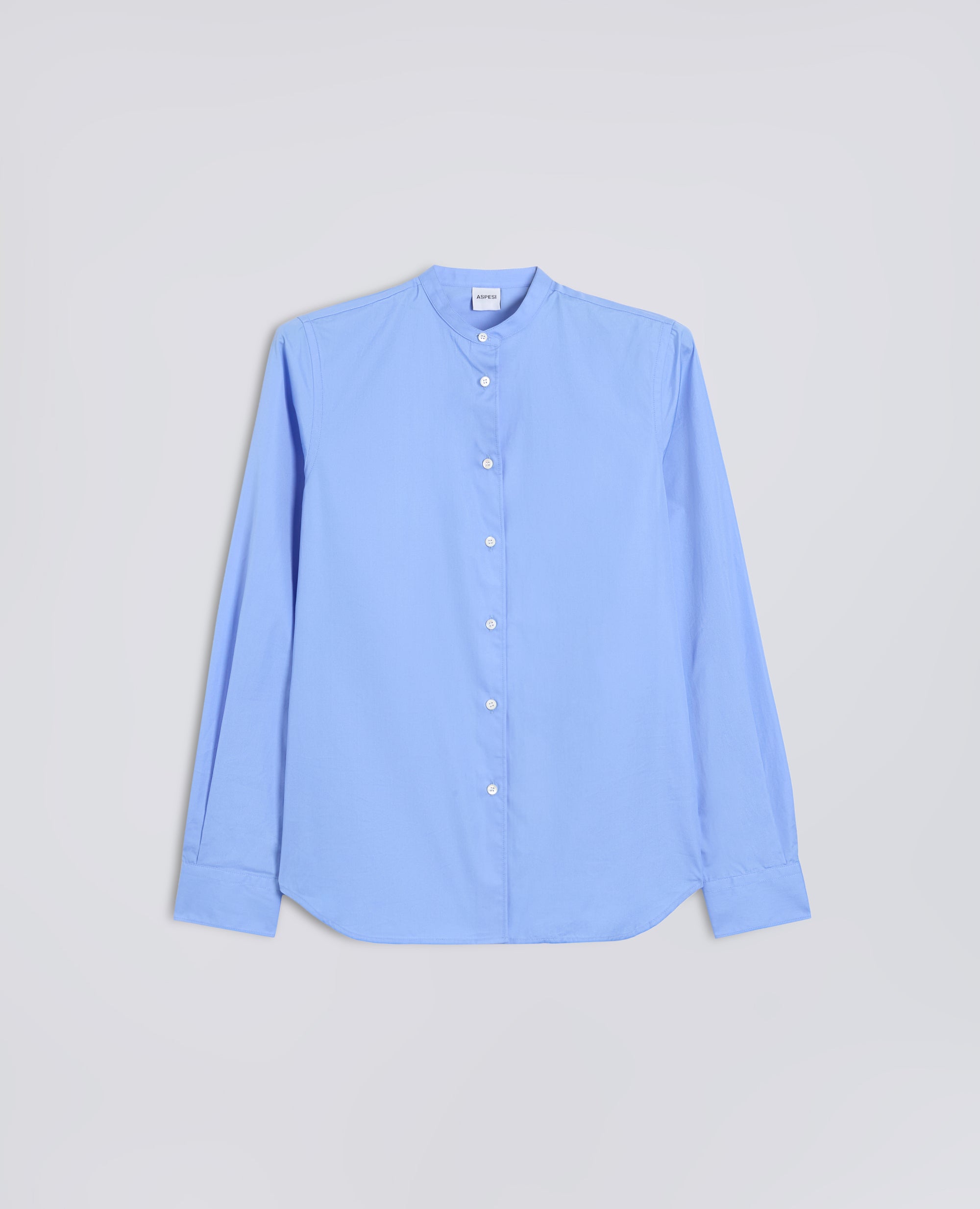 CAMICIA CLASSICA IN POPELINE DI COTONE CON COLLO ALLA COREANA - AZZURRO - ASPESI
