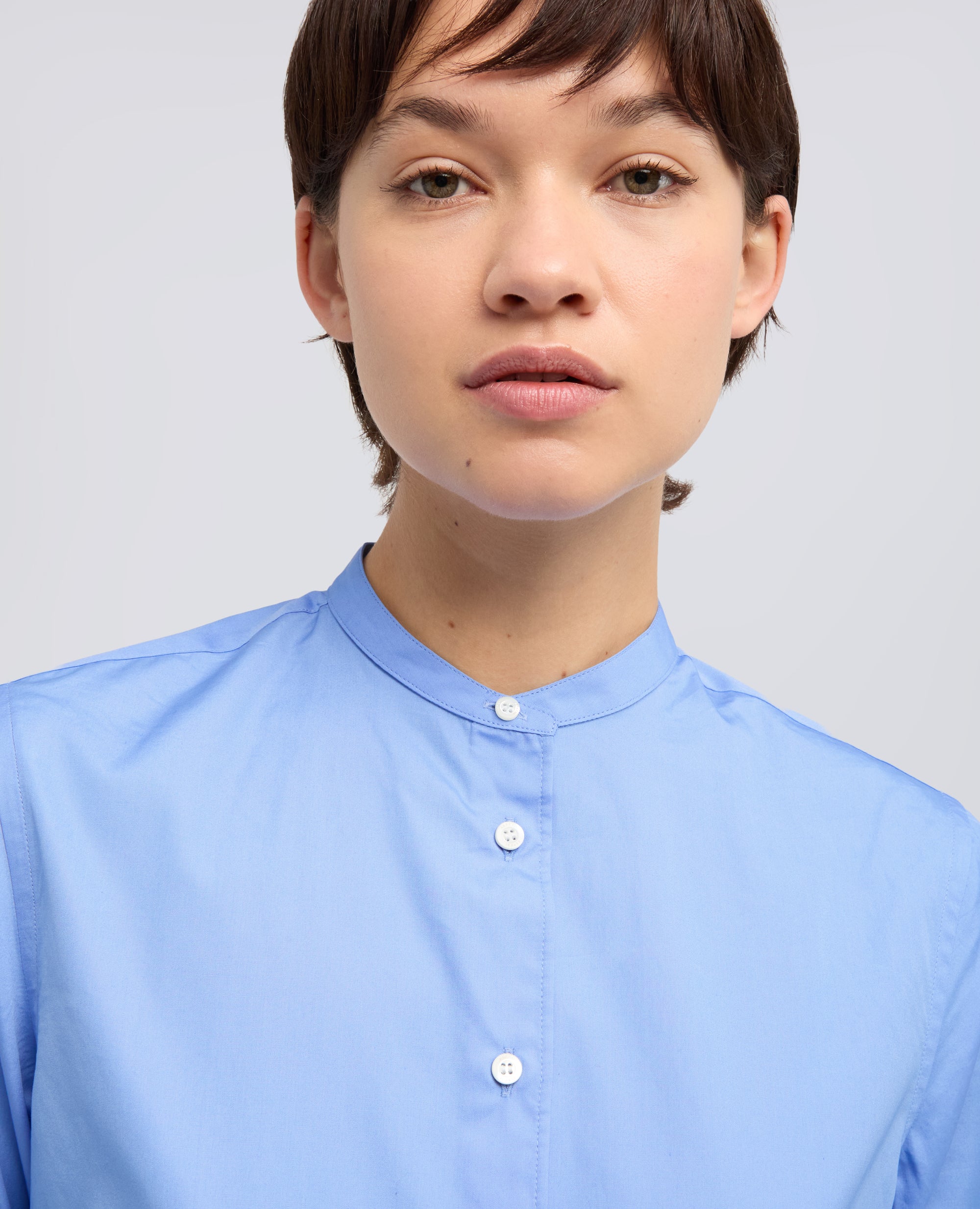 CAMICIA CLASSICA IN POPELINE DI COTONE CON COLLO ALLA COREANA - AZZURRO - ASPESI