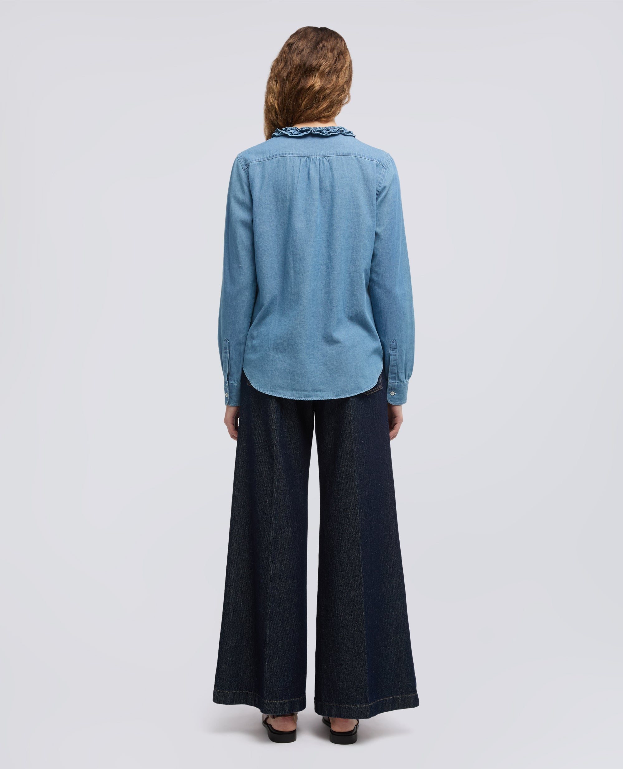 CAMICIA GIROCOLLO IN DENIM DI COTONE - BLU - ASPESI