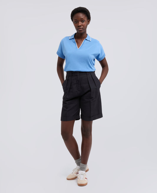 PULL ACOL EN V AVEC COL EN FIL DE COTON PUR - AZZURRO - ASPESI