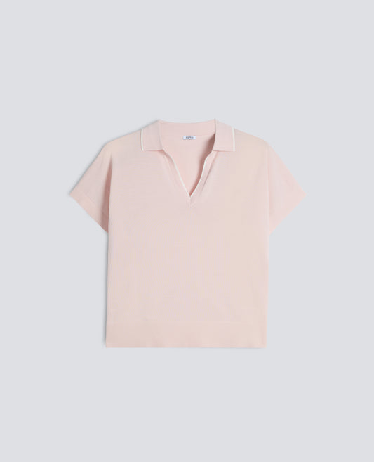 V-HALS-PULLOVER MIT KRAGEN AUS PUREM BAUMWOLLGARN - ROSA - ASPESI